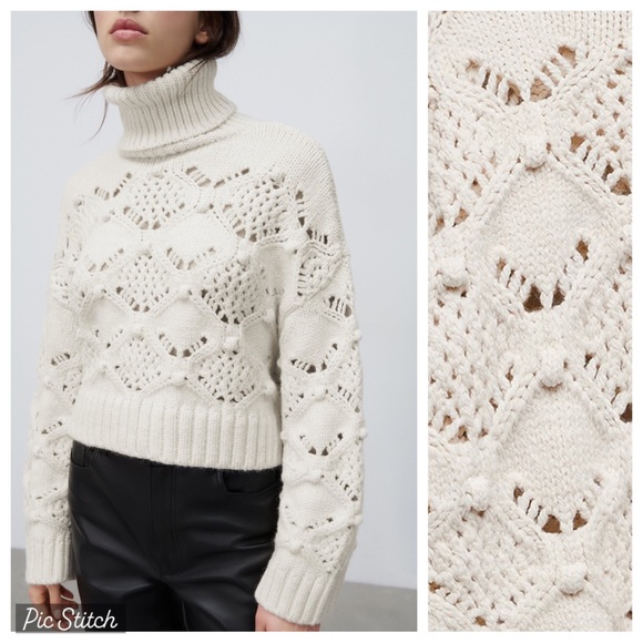 NWT. Zara Ecru Cable-Knit Sweater. Size S. - Picture 4 of 10